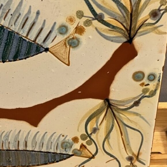 Vtg 1985 artist signed ceramic art tile abstract fish Luis Soares Portugal *READ - Picture 3 of 10